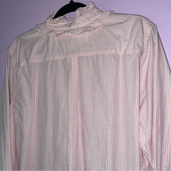 J Crew 18 Classic Button Shirt Pink Gingham Cotton Long Sleeve Ruffles - Picture 7 of 8